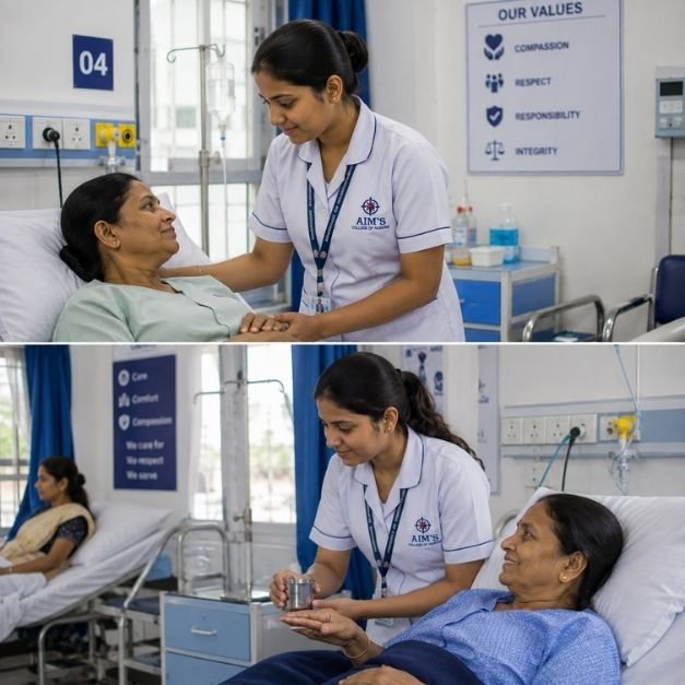 Nursing Student Providing Compassionate Patient Care in Clinical Training at AIMS College of Nursing in Nangloi Delhi